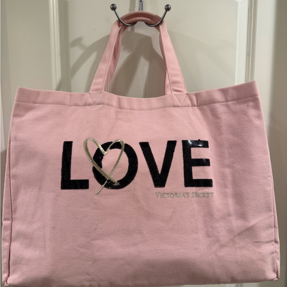 NEW Victoria's Secret Pink Sequin * LOVE * Tote Bag - Picture 3 of 12